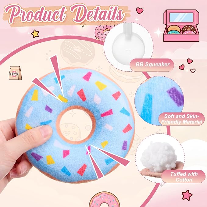 Civaner 24 Pcs Stuffed Dog Toy Squeaky Plush for Small Breed, Donut