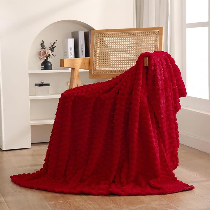 Red Throw Blanket 50"×70" inches Gifts for Mom Fuzzy 3D Jacquard Decorative | Flannel Fleece Super Soft Plush Cozy Blanket for Couch Sofa Chair Lightweight
