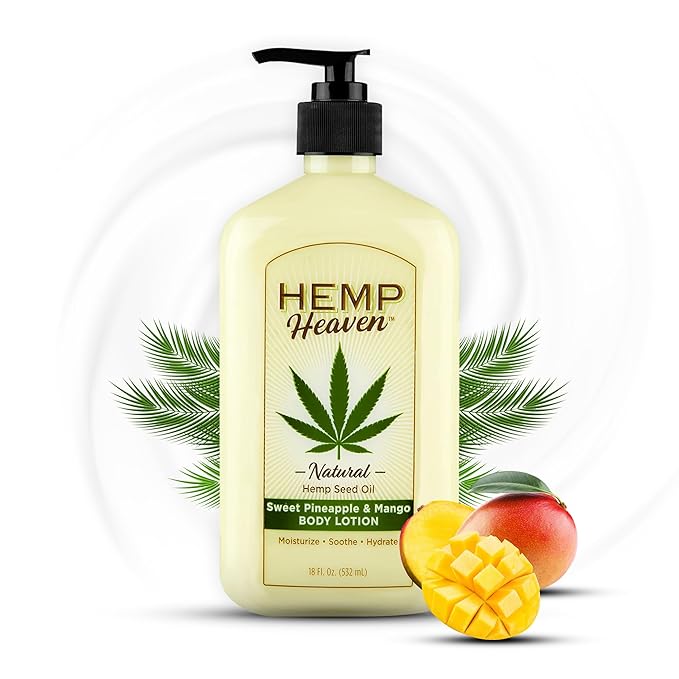 Hemp Heaven Hemp Lotion - Natural Hemp Seed Oil, Paraben-Free, 18 oz, Made in USA, Nourishing for Men & Women, EWG Verified, Anti-Aging (Sweet Pinapple & Mango)