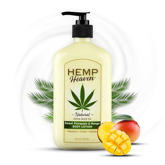 Hemp Heaven Hemp Lotion - Natural Hemp Seed Oil, Paraben-Free, 18 oz, Made in USA, Nourishing for Men & Women, EWG Verified, Anti-Aging (Sweet Pinapple & Mango)