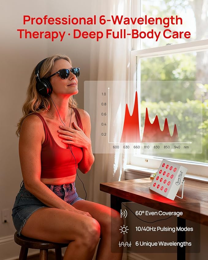 Red Light Therapy for Body Panel, 16‑LED 6 Wavelengths (630 nm, 660 nm, 810 nm, 830nm, 850 nm, 940 nm) Near‑Infrared Light Therapy Device, Ease Discomfort and Revitalize Skin(White)