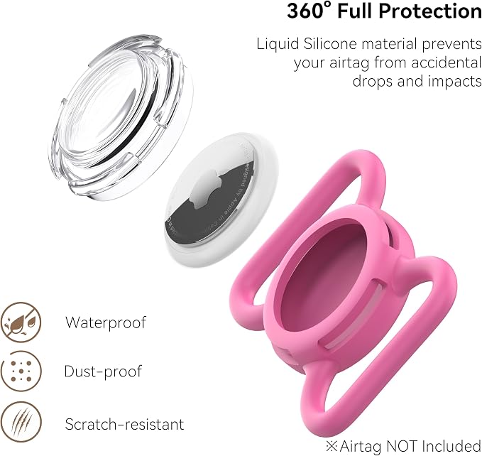 Waterproof AirTag Holder for Dog Collar, Soft Slide-On Dog AirTag Holder | Full-Body Protection, No-Dangle Fit, Ultra-Durable, Lightweight, Tool-Free Installation, Clear Cover, Fits Dog & Cat Collars