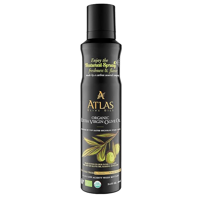Olive Oil Spray by Atlas, Dual Function Olive Oil Cooking Spray and Stream, 5.4 fl oz, Extra Virgin, Non Stick, Cold Pressed, Polyphenol Rich, Organic Moroccan EVOO, Hydroxytyrosol, Keto