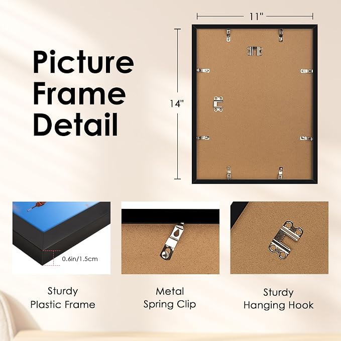 11x14 Picture Frame, Black Photo Frame with HD Plexiglass, Display Pictures 8x10 with Mat or 11x14 Without Mat, Picture Frames Collage for Wall Display, 2 Pack