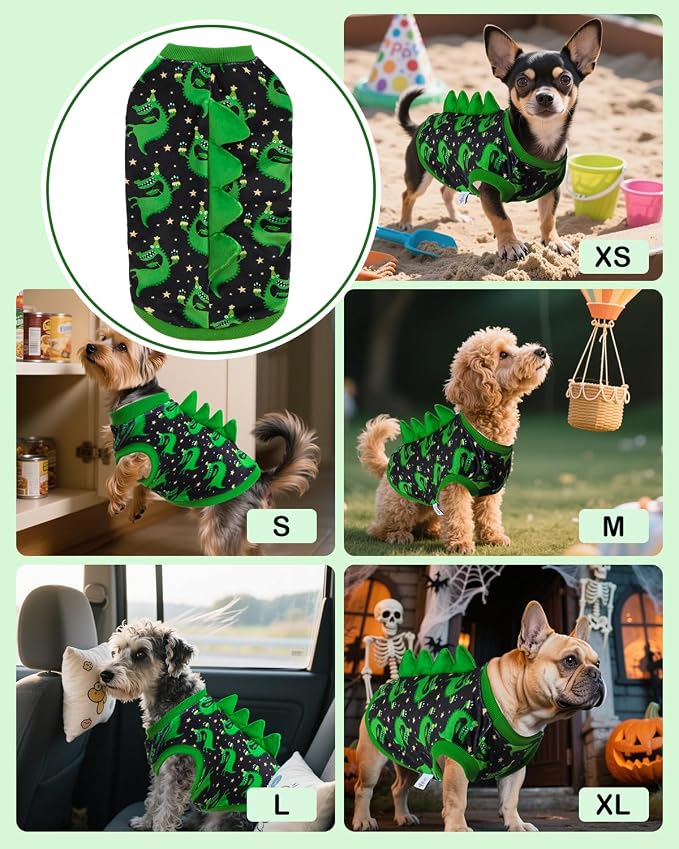 CuteBone Dinosaur Costume Dog Shirt, Stretchy Velvet T-Shirt Clothes for Small Dogs, Soft & Breathable Pet Tee Outfit Cat Apparel for Daily Wear, Cozy Pullover Design Puppy Fashion COSBX08L