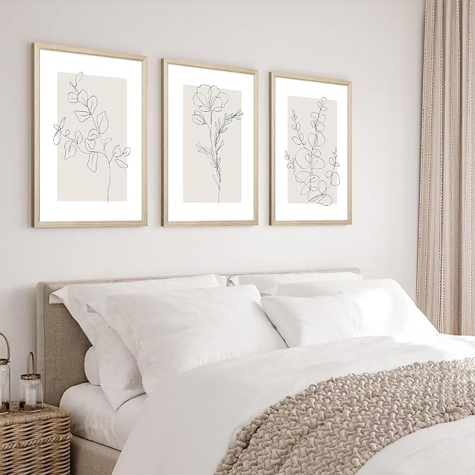 Neutral Botanical Prints Wall Art Flower Minimalist Canvas Wall Decor Vintage Line Wall Art Floral Plant Painting Pictures Beige Boho Artwork Farmhouse Poster for Bedroom 16x24x3 Inch Wood Framed
