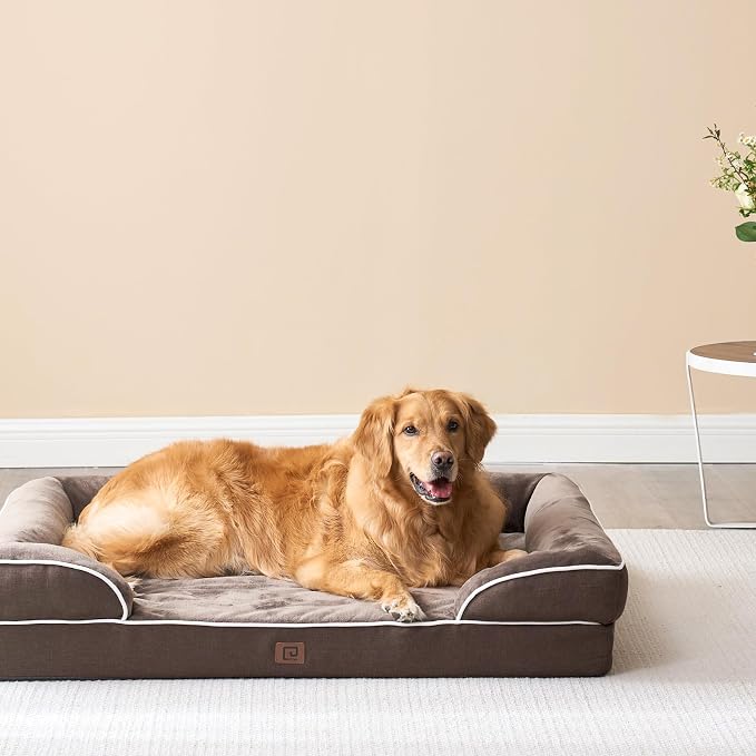 EHEYCIGA Orthopedic Dog Bed Medium Size Dog, Waterproof Washable Pet Beds | Non-Slip Bottom and Egg-Crate Memory Foam Dog Couch Bed with Washable Removable Cover, Brown