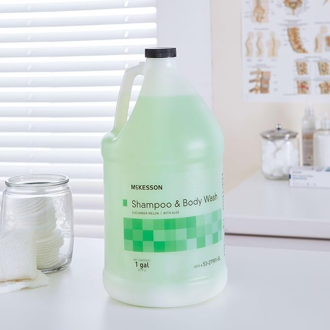 McKesson Body Wash and Shampoo - 1  Gallon Bulk Refill Full Body Wash with Aloe, Cucumber Melon Scent - Sensitive Skin & Hair 2‑in‑1