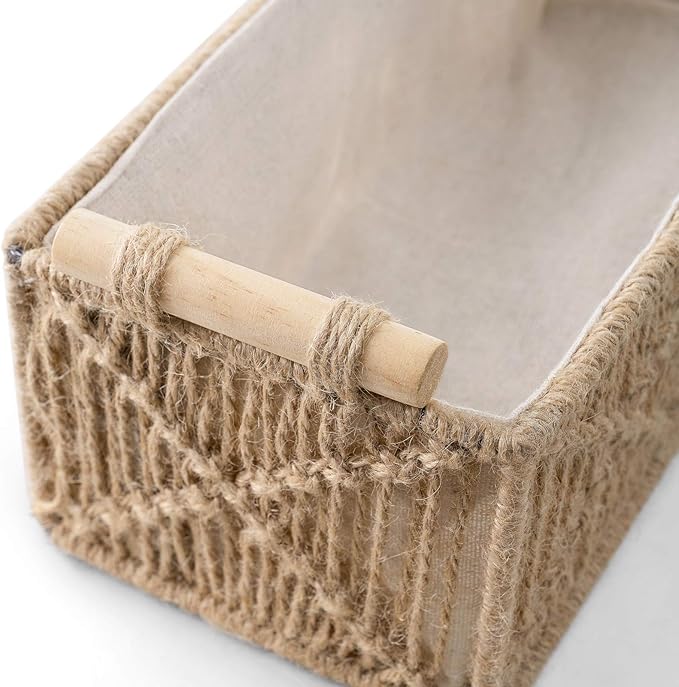 Mkono 2Pc Macrame Storage Basket, Boho Decor Toilet Paper Holder, Brown | Small Baskets for Organizing, Hand-Woven, Bohemian Beach Coastal Decor, Shelf Vanity Cabinet Bedroom Living Room Office Dorm