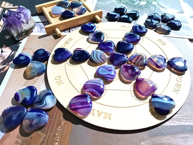 QINJIEJIE 20PCS Purple Agate Heart Stones Crystals Bulk Love Shaped Worry Stone Heart Rock Pocket Polished Palm Gems Crystal Reiki Balancing Wholesale Carved Stone Decor Gift