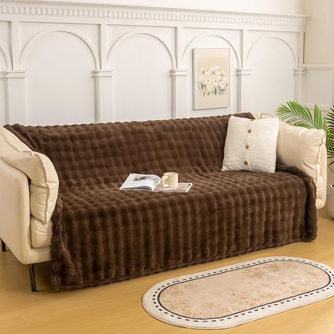 YUSOKI 3D Fleece Bubble Twin Size Blanket, Brown, 60"x80" | Ultra Soft, Non-Shedding, Lightweight for All Season Use, stays fluffy after repeated washes, Perfect Gifts, Machine Washable
