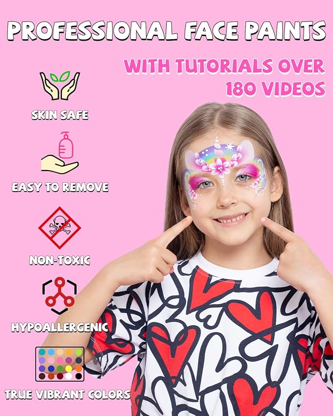 Anka Bella Professional Face Painting Kit for Kids Adults,Water Activated Split Cake Face Paint(12x10gm),Non-Toxic Face Paint Palette for Birthday Parties/Halloween/Carnival