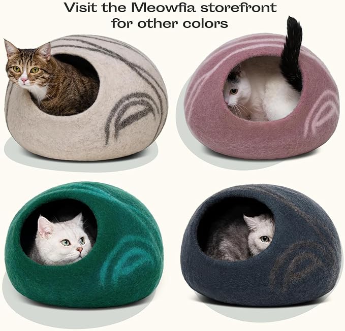 Cat Cave - Merino Wool Bed for Indoor Cats (Beige, Large) | Cat Bed Enclosure, Premium Felt, Handmade, Super Soft, Lightweight, Breathable, Adjustable Shape