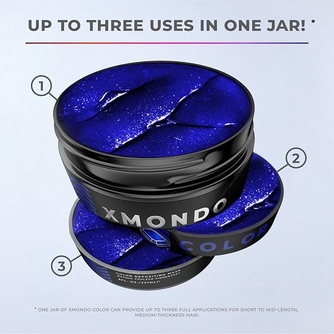 XMONDO Color Sapphire Depositing Mask & Semi-Permanent Blue Hair Dye | Infused with Bond Booster Technology & Hyaluronic Acid for Nourishment, Revitalization & Repair, Vegan Formula, 8 Fl Oz 1-Pack