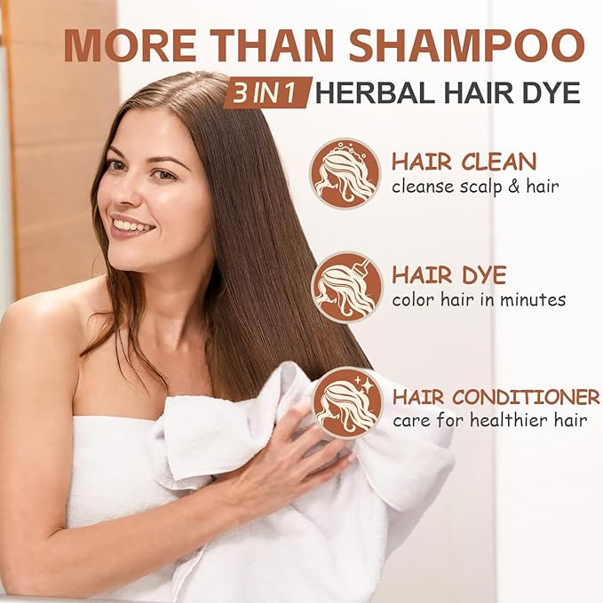 Instant Dark Coffee Hair Dye Shampoo for 100% Gray Hair Coverage, Natural Herbal Hair Color Shampoo Hair Dye, 3 in 1 Coloring & Care Formula Lasts 3-4 Weeks, Easy & Quick to Use for Women Men, 500ML