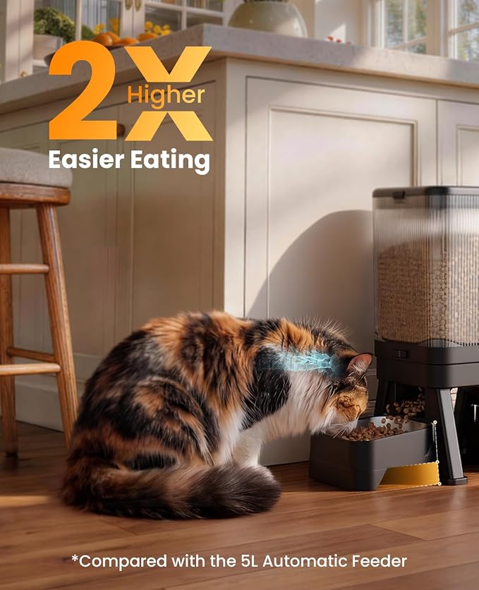 oneisall Automatic Cat Feeder for 2 Cats Pets, 32 Cups/7L | Elevated Bowls, Prevent Fighting, Precise Portions, Balanced Dispensing, Non-Slip & Stable, Easy-to-Clean