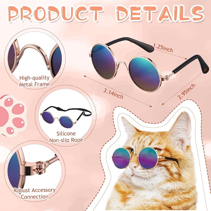 Weewooday 8 Pcs Pet Dog Cat Costume Cat Dog Sunglasses and Tie Collar Round Glasses for Small Puppy Tuxedo Necktie Collar Puppy Accessories Halloween Cosplay Birthday Christmas Party(Elegant Colors)