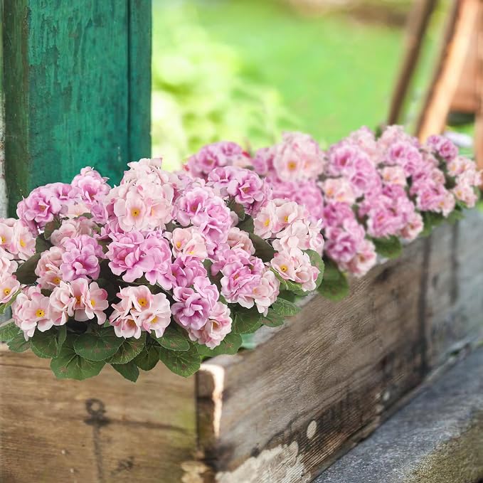 CISDUEO 4 Pcs Artificial Geranium Flowers for Outdoors Silk Flowers Outside Pink Faux Flowers Geraniums for Planter Decor Indoor Garden Patio Grave Cemetary Table Centerpiece