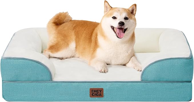 EHEYCIGA Orthopedic Dog Bed for Large Dogs, Waterproof Memory Foam, Turquoise Blue, 35"L x 22"W x 6.5"Th | Non-Slip Bottom and Egg-Crate Memory Foam Dog Couch Bed with Washable Removable Cover, Turquoise Blue