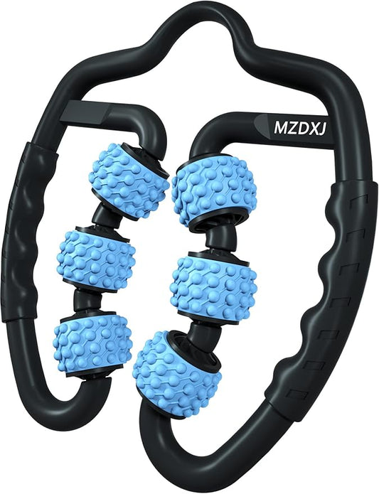 Cellulite Massage Tool Muscle Roller - Deep Fascia Massager & Dimpled Skin Remover for Legs, Thighs & Buttocks - Anti-Cellulite Roller, Smooth Skin, Pain Reliefs(Black Blue - 6 Wheel)