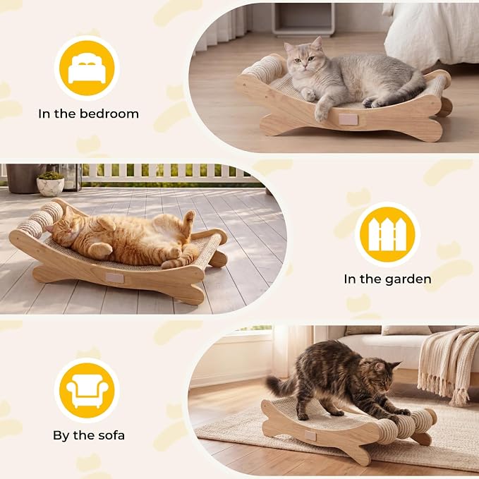Sisal Cat Scratchers for Indoor Cats - 26.2" Large Cat Scratching Board, Wooden Cat Bed with Scratch Pad, Modern Cat Furniture for Lounging/Sofa Protector