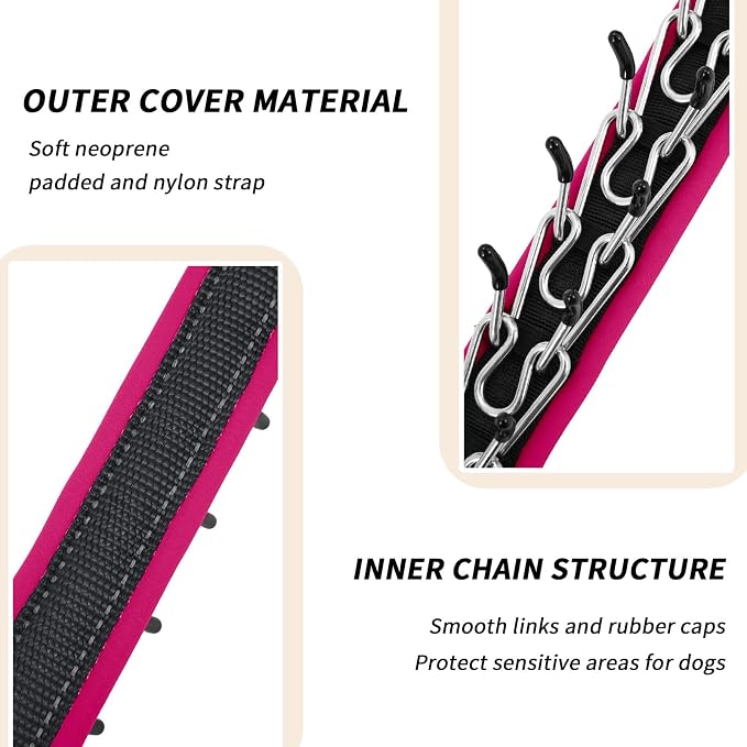 Martingale No Pull Dog Collar for Large Medium Small Dogs, Heavy Duty Nylon Reflective Adjustable Anti Pull Slip Collar with Buckle for Training Walking S Black Hot Pink