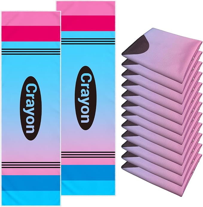 12PCS 40"X12" Crayon Cooling Towels, Fast Drying Sports Towel Soft and Breathable Neck Cooling Towel Baseball Swag, Suitable for Party Gifts Baseball Team Coach Gift Outdoor Camping Gym