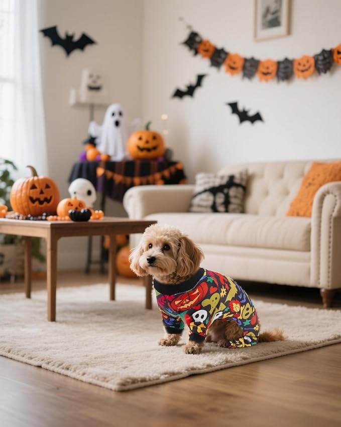 PET SHOW 4 Pack Halloween Fleece Dog Pajamas Warm for Extra Small Dogs | Soft stretchy dogs onesies,boy girl pjs with sleeve,holiday jumpsuit costume for small pets cats,XS
