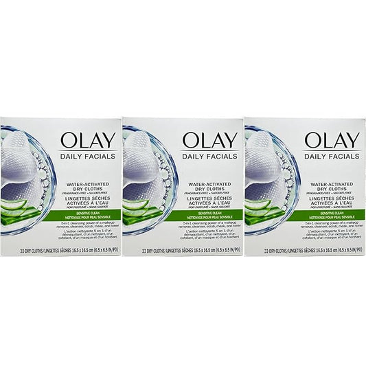 OLAY Daily Gentle Clean 5-in-1 Water Activated Cloths, 33 Count (Pack of 3)