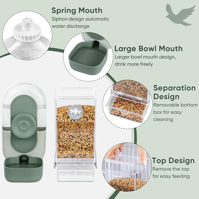 Lemtrflo No Mess Bird Feeder Water Dispenser, Parrot Cage Automatic Feeders | Automatic Feeding & Hydration, Parakeet Cage Accessories for Parrots, Cockatiels, Finches, Lovebirds & Budgies