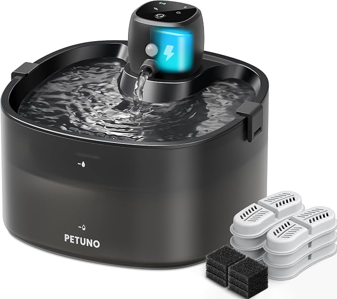 Cordless Cat Water Fountain, Battery Operated, Black 6 Filters, 78oz | Wireless Cat Fountain Rechargeable 4000mAh, Motion Sensor, Ultra-Quiet Pump, Locking Lid, Automatic Pet Fountain