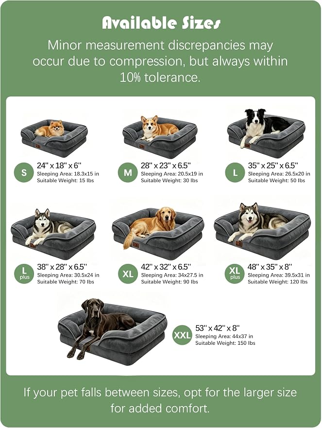 Spotted Play Orthopedic Dog Bed with Sides - Sofa Beds for Extra Large Dogs, Supportive Foam Pet Couch Bed with Washable Removable Cover, Waterproof Lining and Non-Slip Bottom, Dark Grey - XL