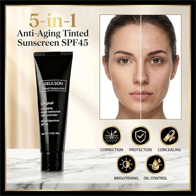 Skincare Intellishe Original SPF 45, Anti-Aging Tinted Sunscreen for Face, Daily Moisturizer with SPF, Anti-Wrinkle with Peptides & Vitamin C, Hydrating Broad-Spectrum Sunscreen Geulson, 1.70oz