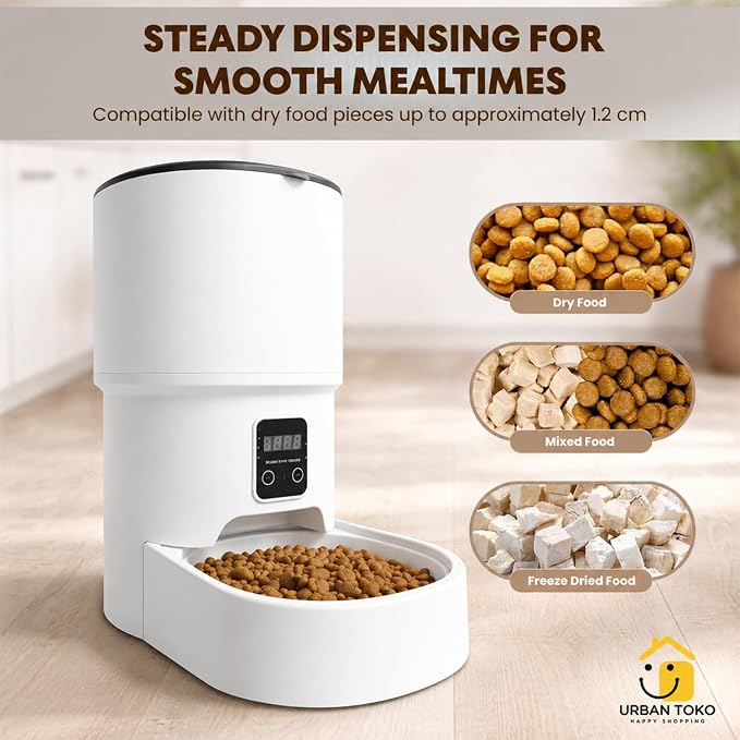 Automatic Pet Feeder for Cats & Dogs – 4L Button Type Programmable Timed Food Dispenser with Portion Control, Battery Backup, and Secure Locking Lid for Healthy Pet Routines