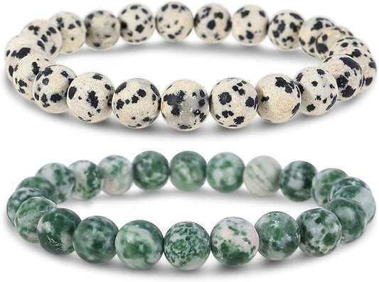 Bivei Natural Gemstone Semi Precious Healing Crystals Handmade Stretchy Round Beads Bracelet,Stocking Stuffers for Women Enhance Positive Energy