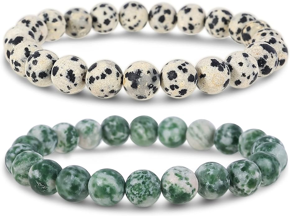 Bivei Natural Gemstone Semi Precious Healing Crystals Handmade Stretchy Round Beads Bracelet,Stocking Stuffers for Women Enhance Positive Energy