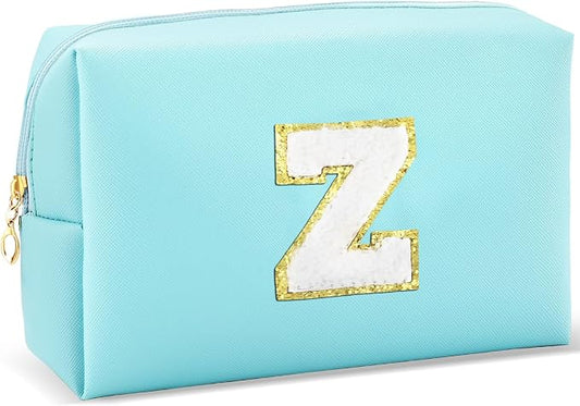 URSKYTOUS Gifts for Girls Initial Makeup Bag Personalized Cosmetic Bag with Zipper Cute Travel Toiletry Bag Waterproof PU Preppy Makeup Pouch Birthday Gift for Teen Girls Women(Blue Z)