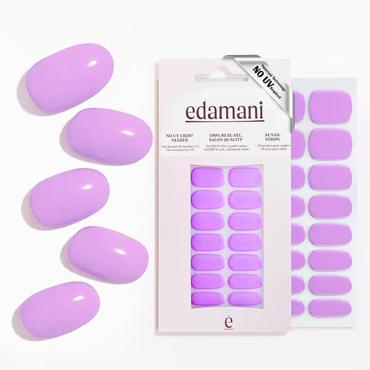 34 Piece Fully Cured Gel Nail Strips With No UV Light Needed, 14+ Days Gel Nail Polish Stickers, Salon Quality, Easy to Apply & Remove – Toxin Free, No Damage (Lilac)