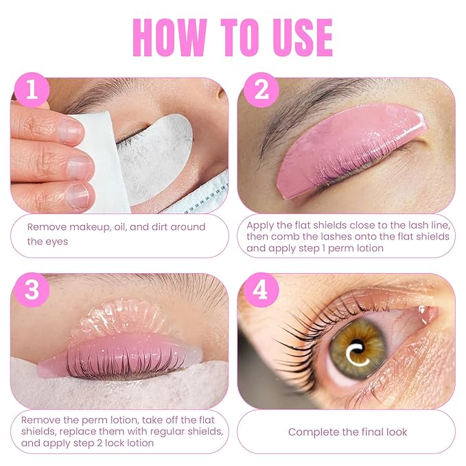 Libeauty 1mm Ultra Thin Flat Lash Lift Shields, Korean Lash Lift Pads for Step 1 Softening Only, Self Adhesive Glueless Silicone Lash Rods with Storage Case, Professional & DIY Supplies, Pink