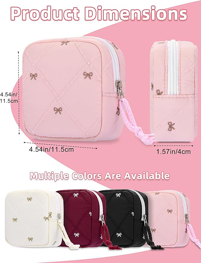 Period Bag for Girls, Quilted Period Pouch for Women, Sanitary Napkin Storage Bag Menstrual Pad Pouches Tampon Holder for Purse Pad Bag Gifts for Teen Girls(Pink)