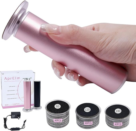 AprElm 4.8IN Longer Electric Foot Callus Remover with 120pcs Sandpaper Discs, Professional Aluminum Callus Remover for Feet, Stepless Speed Control Pedicure Tools for Dead Skin (Pink-pro)