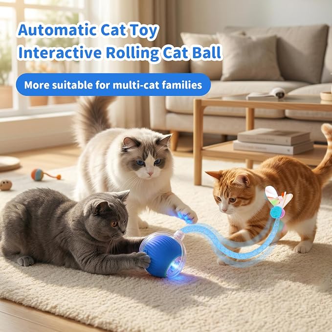 Cat Toys for Indoor Cats Smart Automatic Bal Moving Chase Dogs Toy, Blue | Ball Rolling for Bored Kitten Pet, Upgraded Speedy Moving Chase Dogs Toy