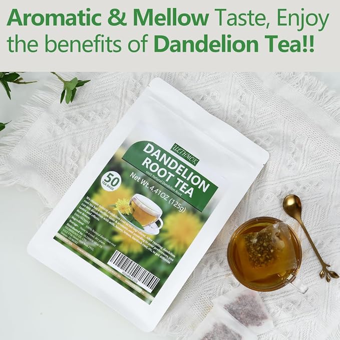 Premium Dandelion Root Tea,50 Tea Bags 4.4Oz/125g, for Liver & Kidney Health, Roasted Detox Herbal Tea. Support Digestion & Boost Immune System, Caffeine Free.