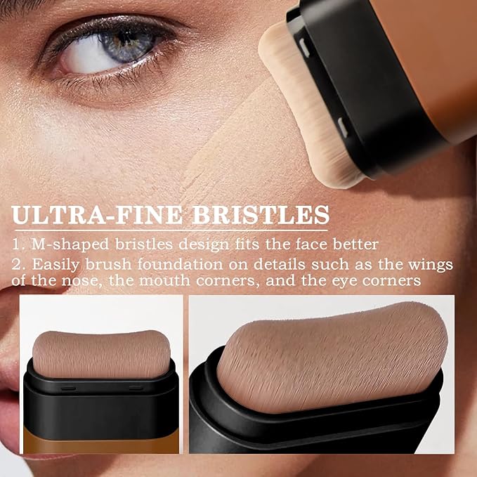 Flawless Face Foundation Stick,Korean Lightweight Hydrating Foundation Contour Stick with Brush,Multi-Use Face Makeup Sticks,Waterproof Thin and Cover Blemishes for All Skin Types (03#Pink Velvet)