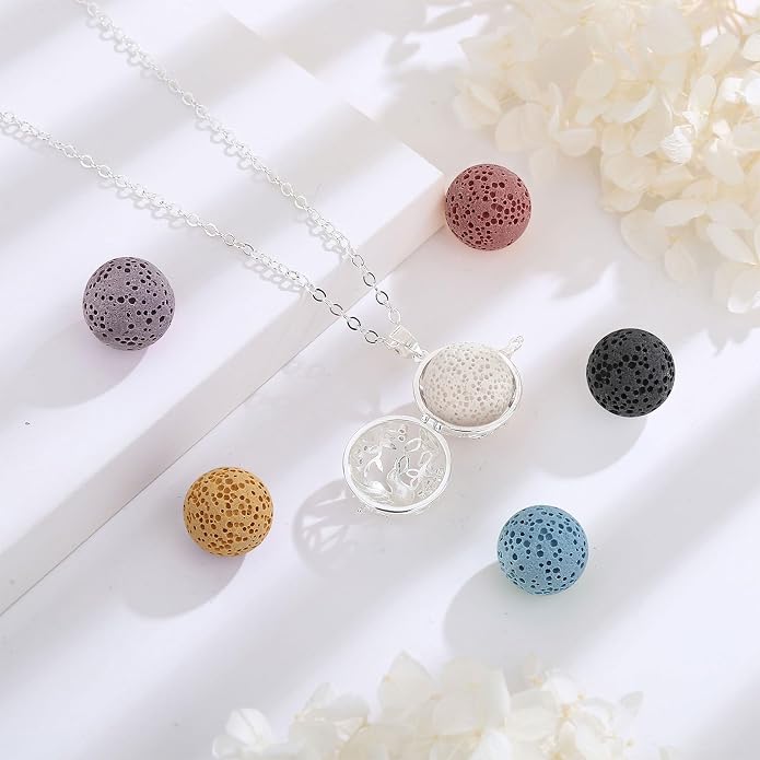 INFUSEU Aromatherapy Gifts Essential Oils Diffuser Jewelry for Women, Cute Animals Pendant Necklaces, 7 Lava Rocks Stones, 24" Chain