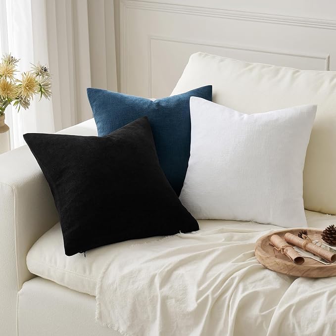 MIULEE Black Chenille Couch Throw Pillow Covers, 18x18 | Set of 2, Soft Halloween Decor, Modern Farmhouse Decorative Pillowcases for Sofa Living Room Bed