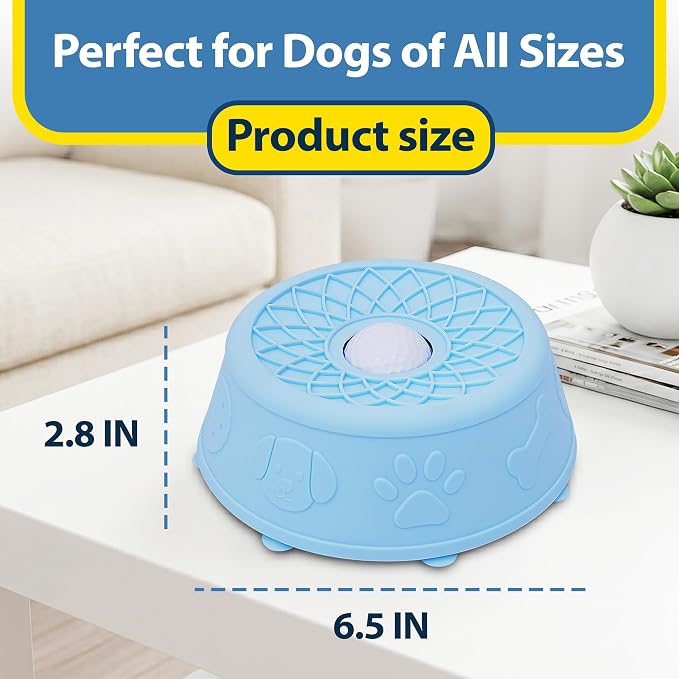 Slow Feeder Dog Bowls with Rolling Ball & Lick Mat for Dogs, Interactive Dog Enrichment Toy, Anti-Slip Puzzle Feeder for Yogurt, Bone Broth & Wet Food, Slow Eating Bowl for Small, Medium & Large Dogs
