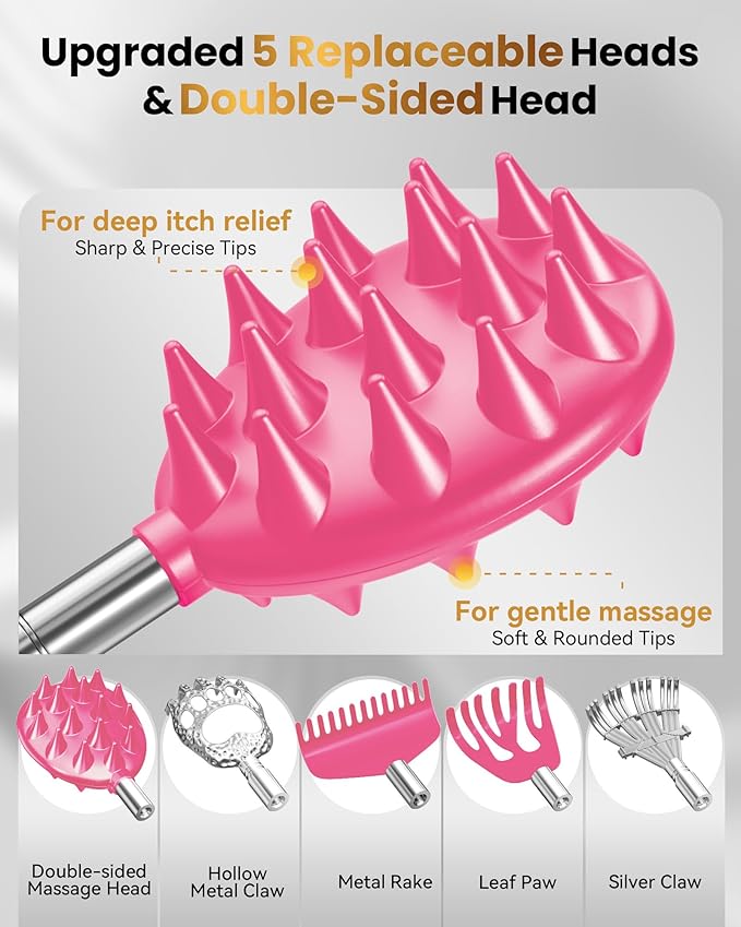 Upgraded Reinforced Telescoping Back Scratcher with 5 Detachable Heads, Larger Scratching Tips, Stocking Stuffer & White Elephant Gifts for for Men Women Adults