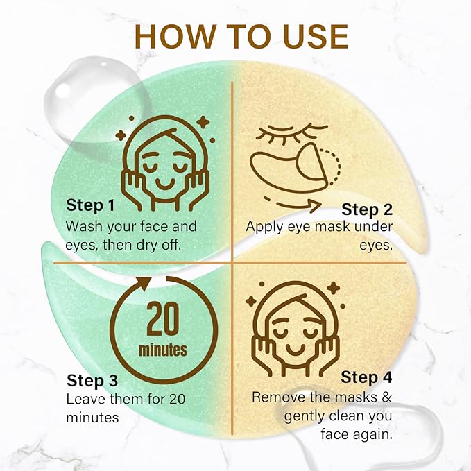 Gold Cucumber Under Eye Patches - 60 Pairs Hydrogel Eye Mask for Dark Circles & Wrinkles with Collagen, Hyaluronic Acid & Castor Oil, Hydrating & Smoothing Treatment