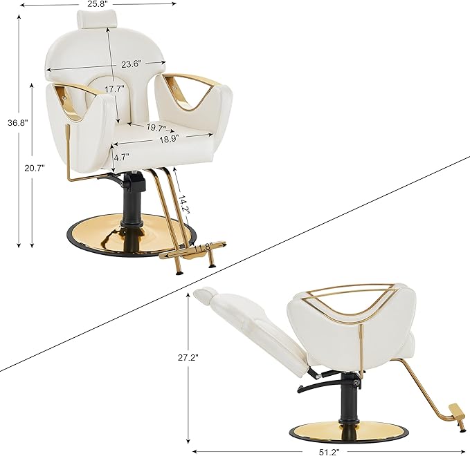 BarberPub Luxurious Classic Barber Chair Hydraulic Pump Recline Beauty Spa Styling Salon for Hair Stylist Equipment 9578 (Champagne)
